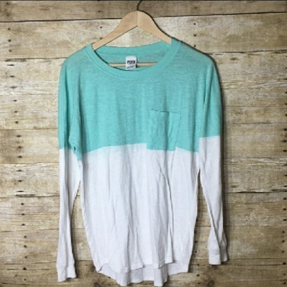 PINK Victoria's Secret Tops - Victoria secret pink colorblock blue long sleeve